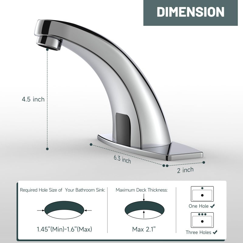 Green Spring Greenspring Touchless Bathroom Sink Faucet, Motion Automatic Sensor Faucet, Hands Free Vanity Faucets with Hole Cover Plate, Modern Commercial with Control Box and Temperature Mixer, Chrome - Image 2